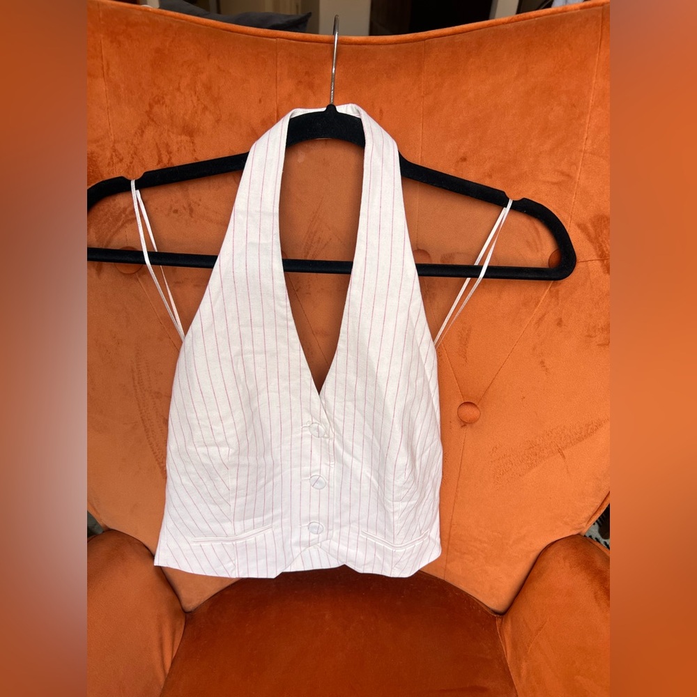NWT MANGO Red Pinstripe Halter Vest – Size XS – Modern & Chic
